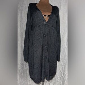 Max Studio Long Sleeve V Neck Button Down Thin Sweater Dress